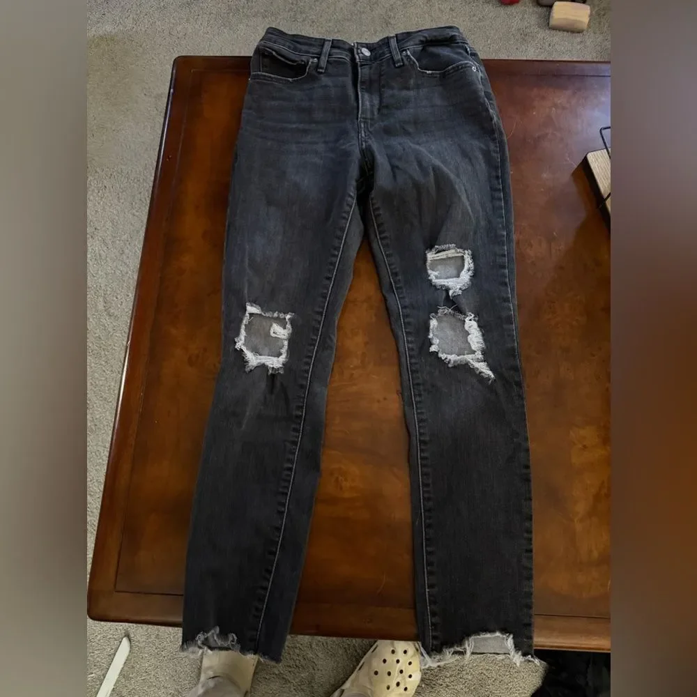 Levi 721 High Rise Skinny Jeans Black Frey Bottom Distressed Women's Size 8 - Picture 11 of 15